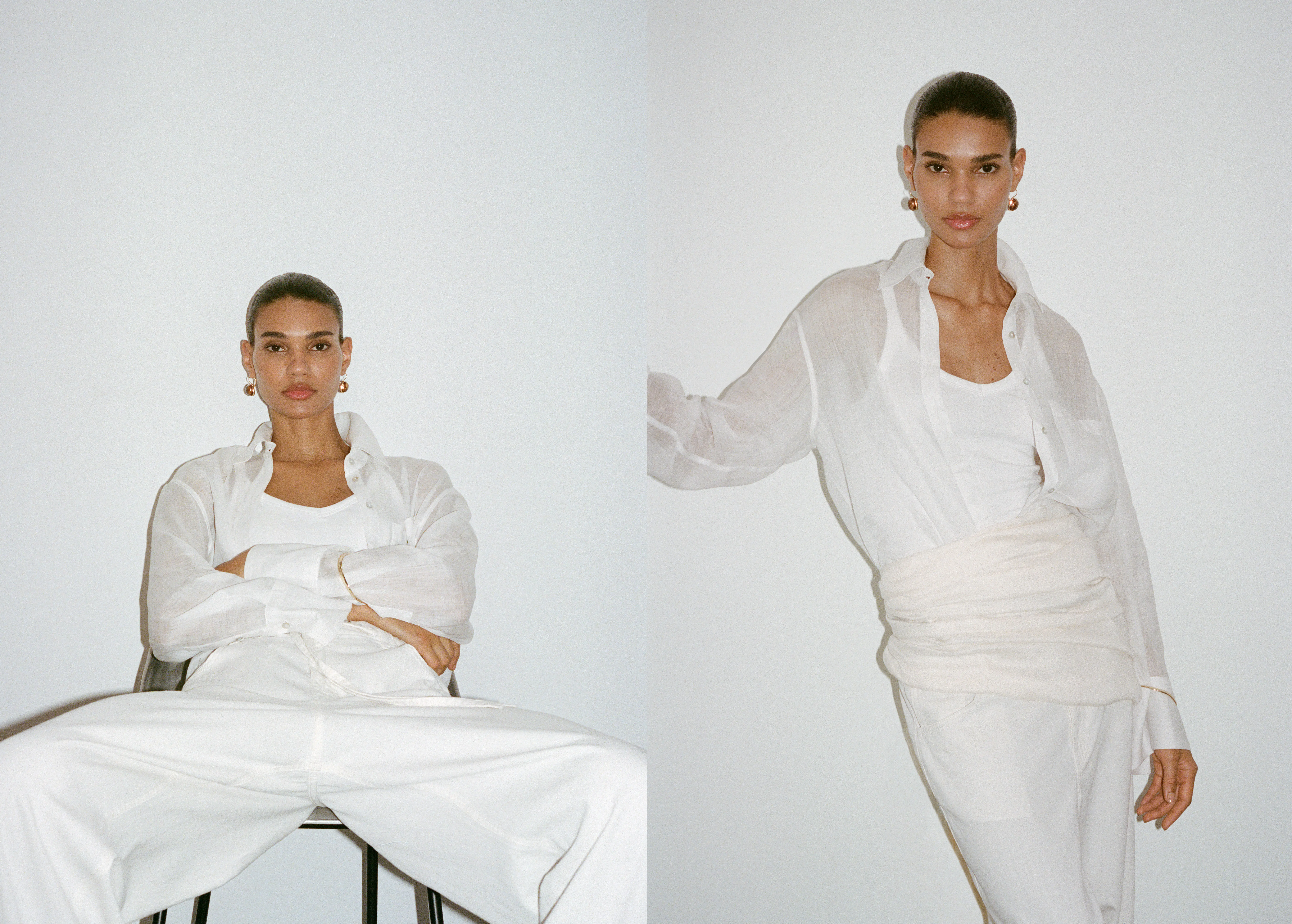 camisa oversize e calças s+lenço branco mango