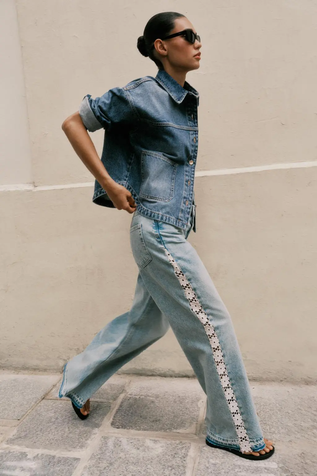 jeans renda lateral zara perna longe cintura subida