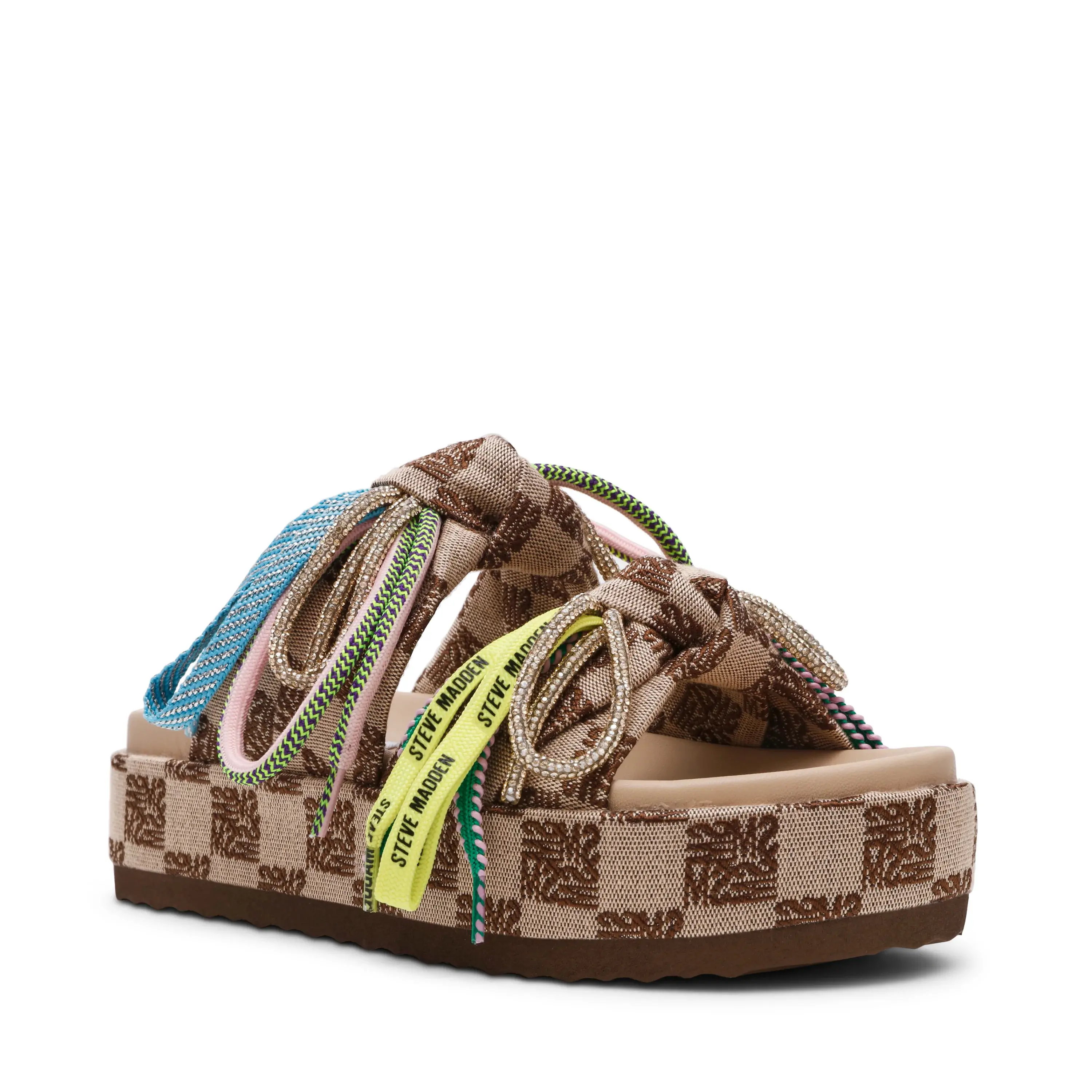 steve medden mamacita chinelos lindos bolo brown multi de costas